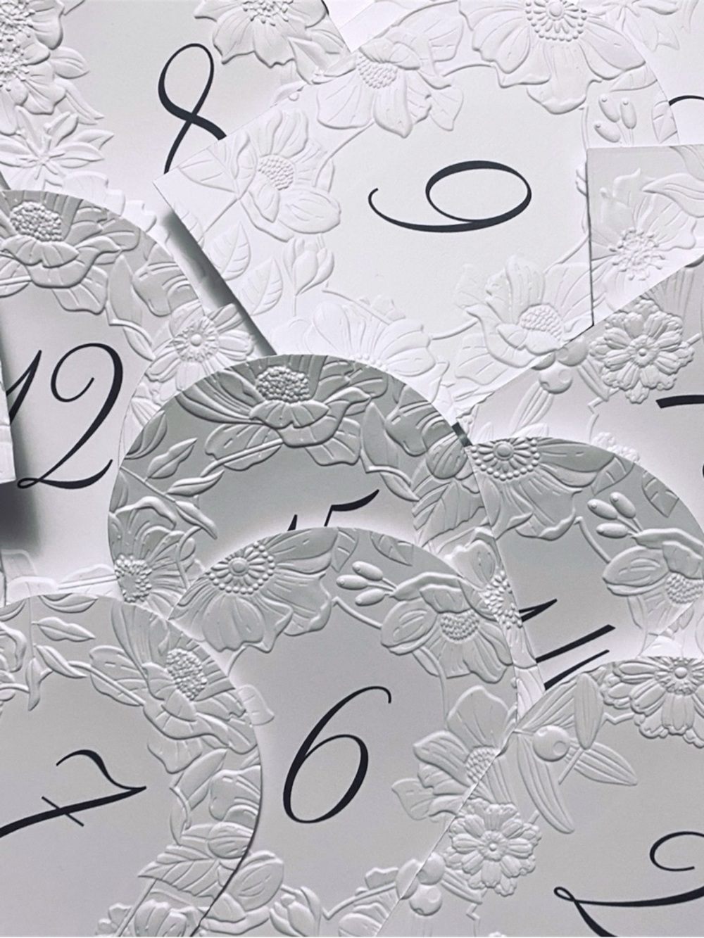 Handmade Embossed Floral Numbers (1 to 22) | Wedding Numbers
